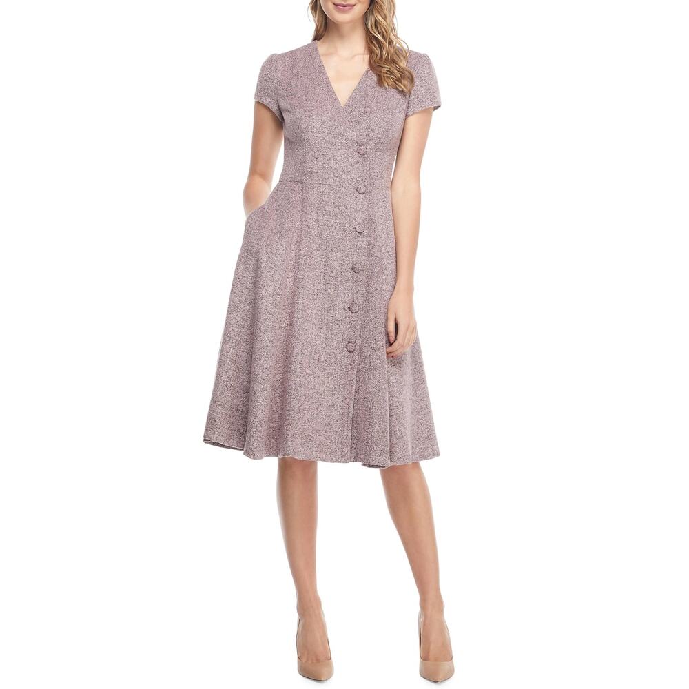 Gal Meets Glam Agatha Dainty Pink Tweed Button Front A-Line Dress Size 4